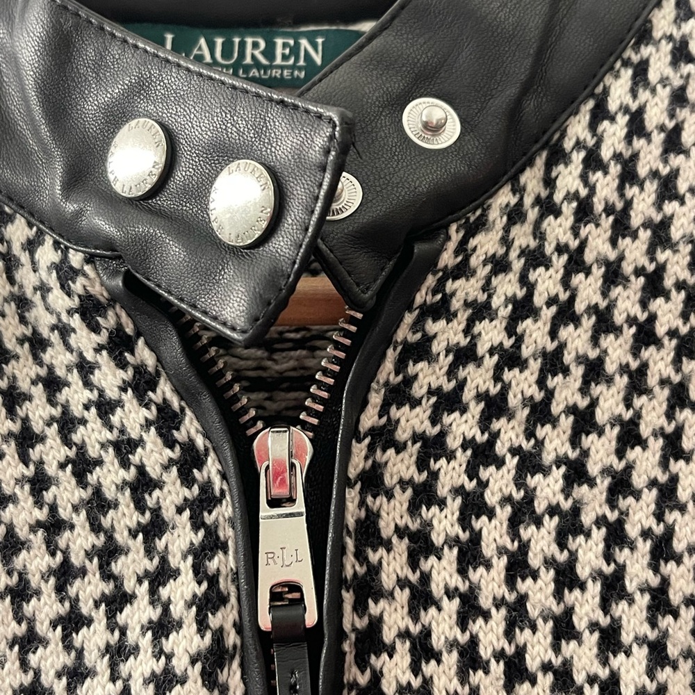 Lauren Ralph Lauren Black & White wool blend Houndstooth Zip-Front Jacket - Picture 3 of 6